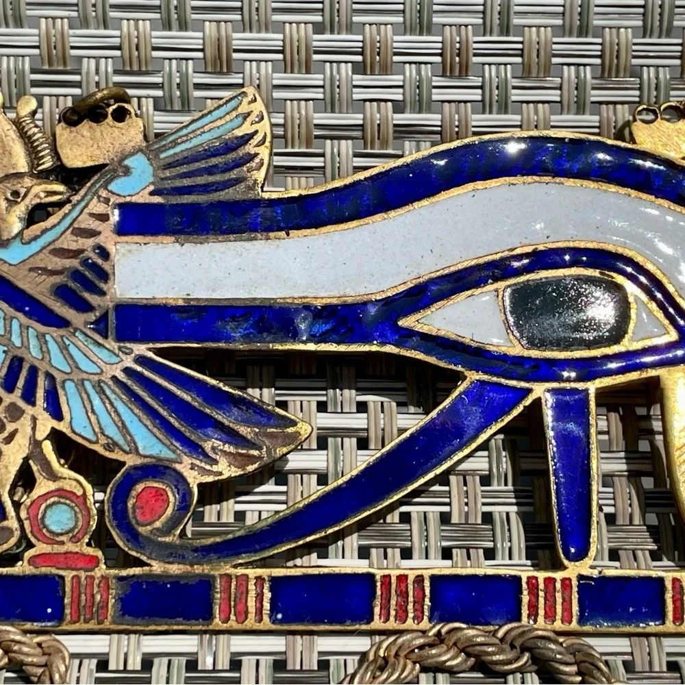 Vintage Egyptian Udjat Eye of Horus large enamel statement necklace - Picture 3 of 5